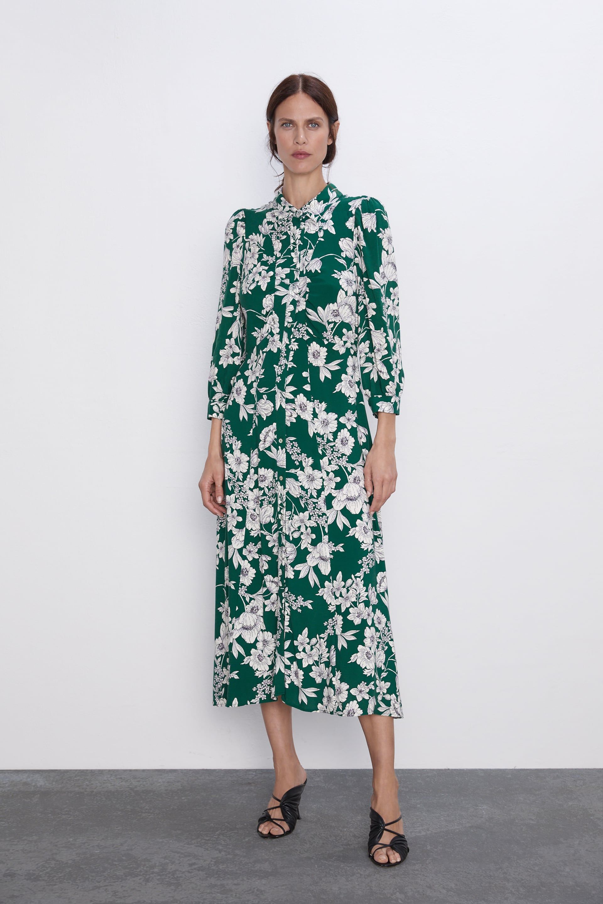 zara floral dress green