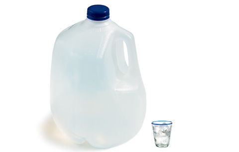 large water jug next to a small water glass 