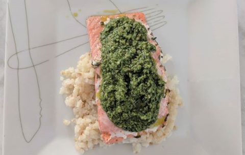 Baked Salmon with Cauliflower Rice and Pesto