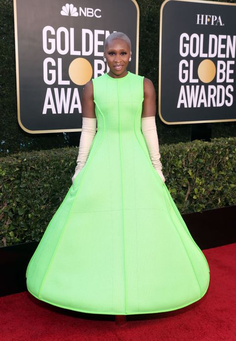 nbc's "78th annual golden globe awards"   red carpet arrivals   cynthia erivo in a lime green valentino dress
