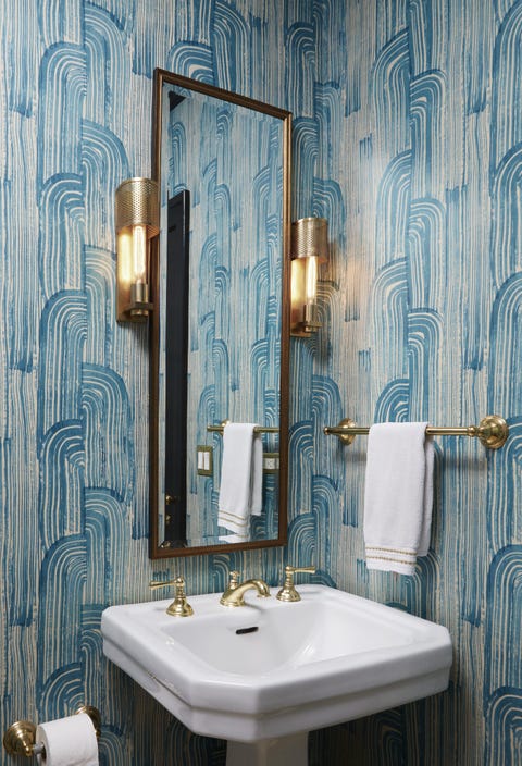Bathroom, Room, Wallpaper, Wall, Property, Tile, Interior design, Tap, Plumbing fixture, Ceramic, 