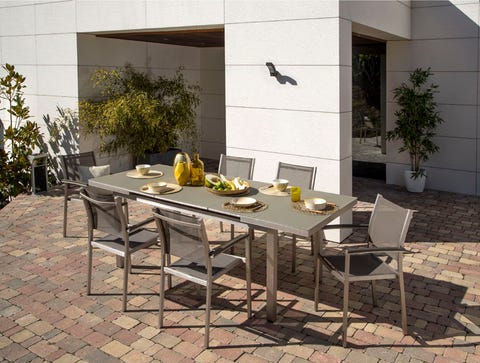 Furniture, Table, Property, Room, Outdoor table, Tile, Kitchen & dining room table, Chair, Patio, Floor, 