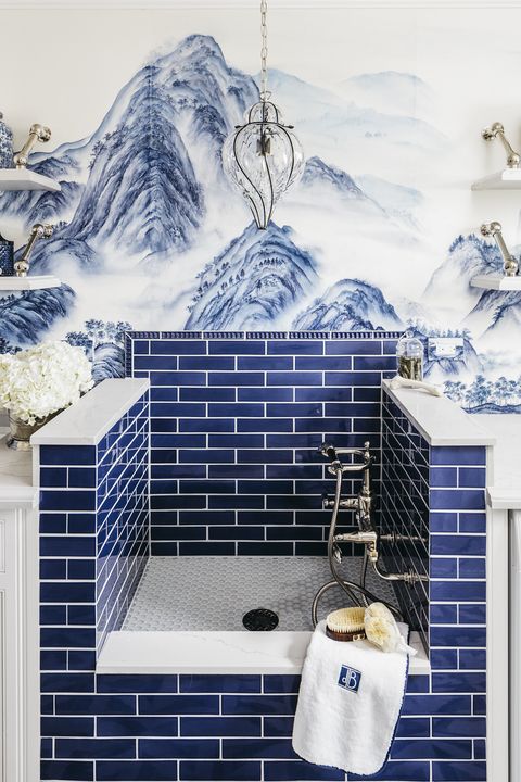 Blue And Green Tiled Bathrooms, Blue And White Porcelain Bathroom Tile