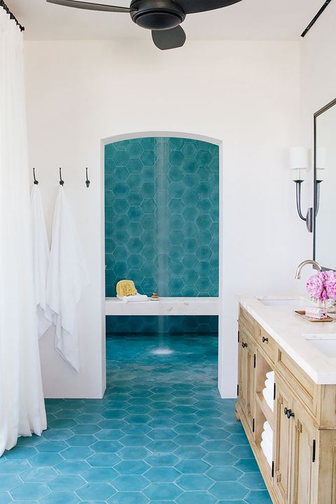 Best Tiled Bathroom Ideas, Turquoise Floor Tile
