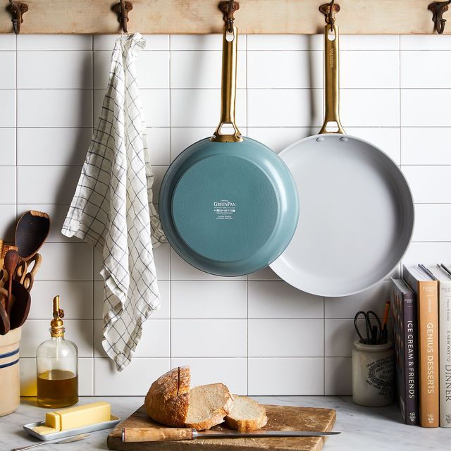 food52 x greenpan nonstick fry pans with gold handles