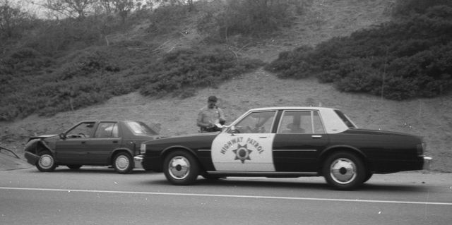 california highway patrol chevrolet caprice with crashed volkswagen jetta in 1991