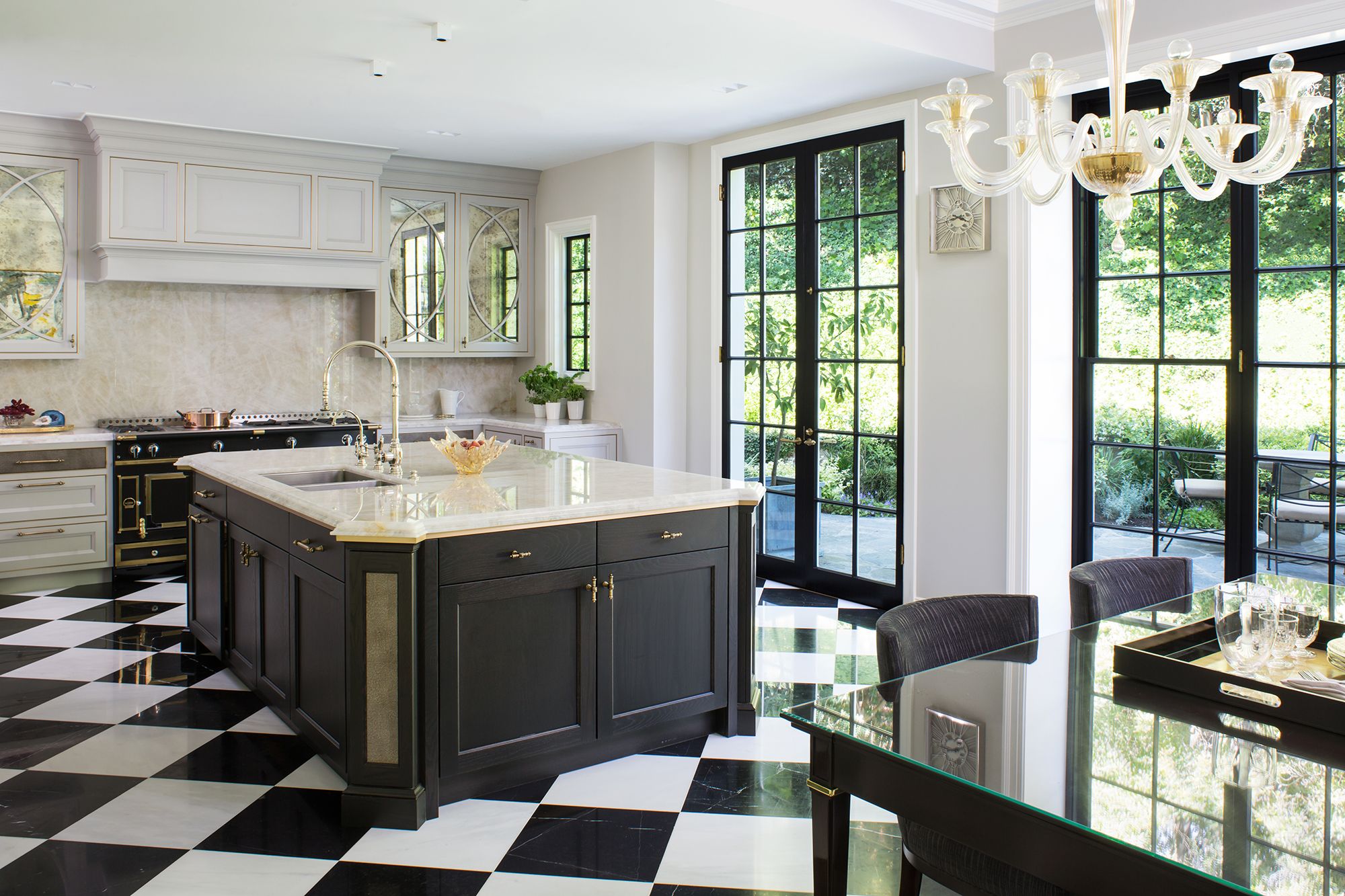 black kitchen island with seating