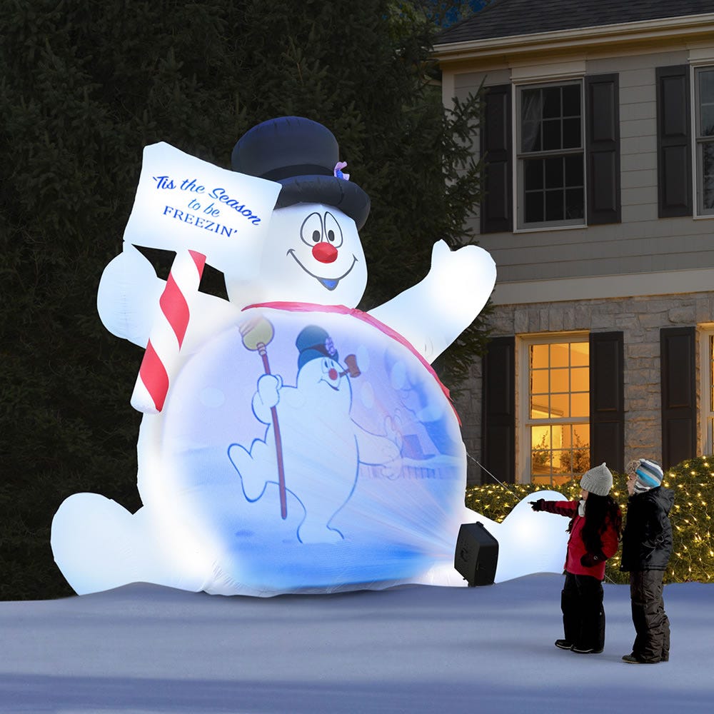 This Giant Inflatable 'Frosty The Snowman' Lawn Decoration Plays Videos On Its Belly