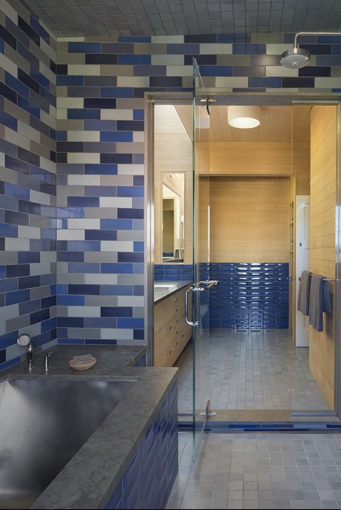 Blue And Green Tiled Bathrooms, Blue And White Patterned Bathroom Floor Tiles