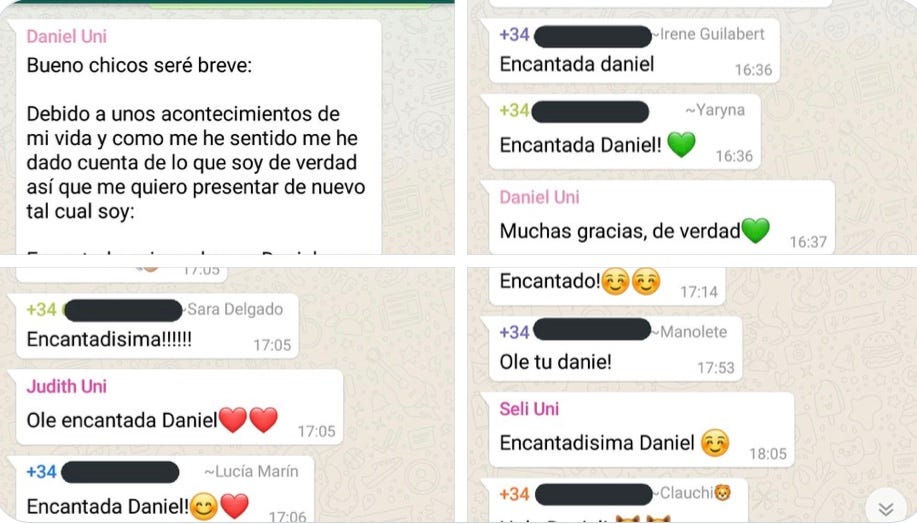 Dani anuncia que es transexual en un grupo de Whatsapp y esta es la  reacción de sus compañeros