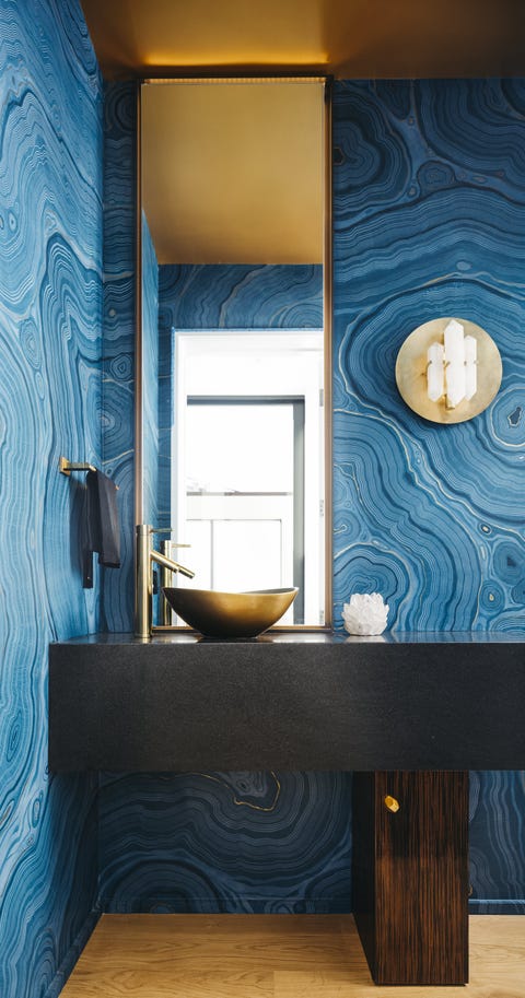 Blue, Tile, Room, Wall, Interior design, Turquoise, Yellow, Architecture, Bathroom, Wallpaper, 