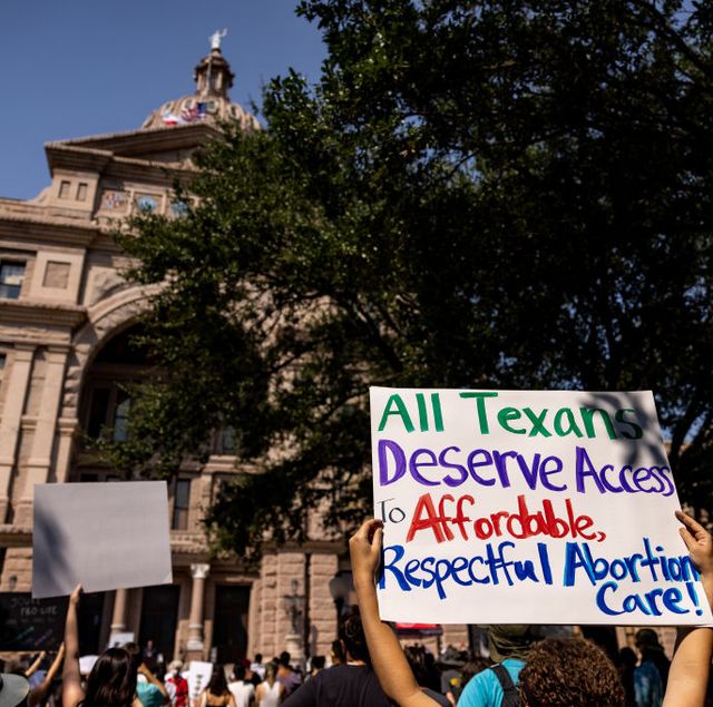 a protest sign that reads all texans deserve access to affordable, respectful abortion care