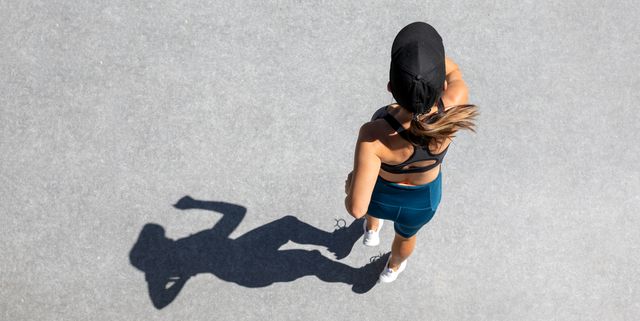 above view of jogging woman