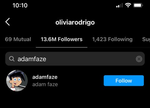 olivia rodrigo and adam faze's ig activity