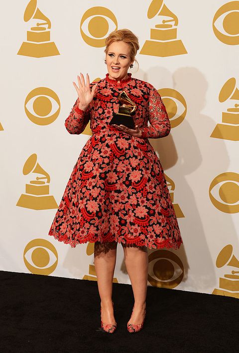 los angeles, ca   february 10  singer adele, winner of the best pop solo performance for set fire to the rain live poses in the press room at the 55th annual grammy awards at staples center on february 10, 2013 in los angeles, california  photo by jason merrittgetty images