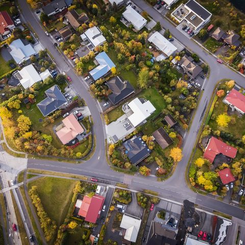 Aerial-Homes in a suburb of Reykjavik, Iceland