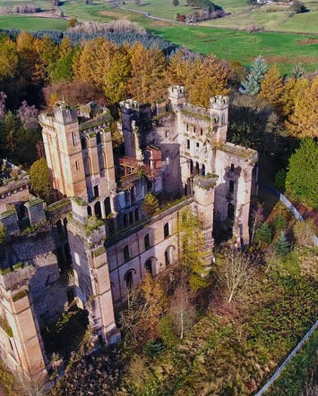 Aerial image over the ruins of a former mental hospital. Aerial image over the ruins of a former mental hospital.