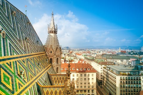 aerial view of city center vienna from st stephen's cathedral