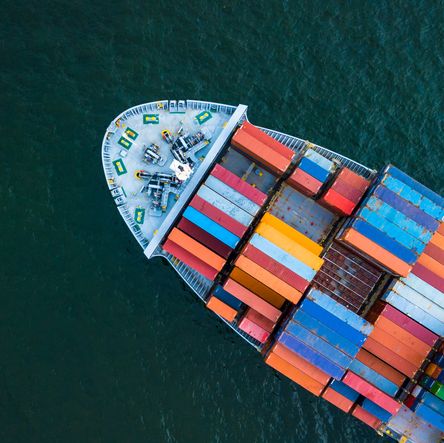 aerial view of container ship in sea
