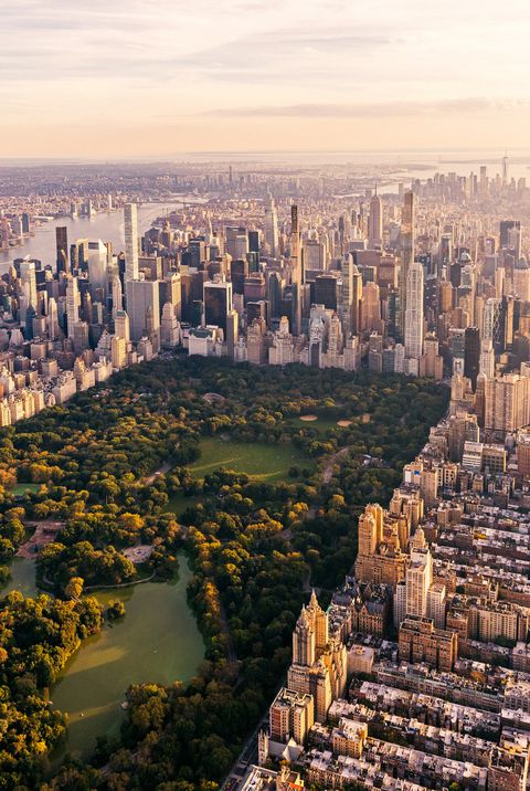 aerial view of new york city skyline with central park and manhattan, usa