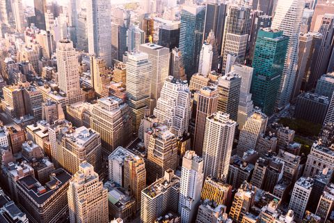 aerial view of skyscrapers in midtown manhattan, new york, usa