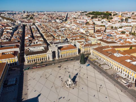 aerial view of the commerce square in lisbon, portugal