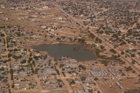 aerial view to ndjamena and chari or chari river, chad