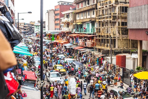 african market streets lagos, nigeria