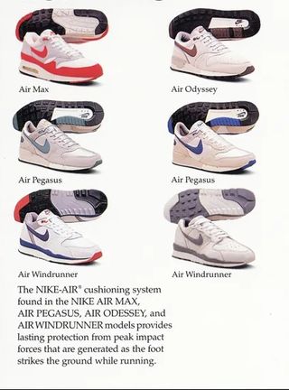 1987 advert for the air max, air pegasus, air windrunner and the air odyssey