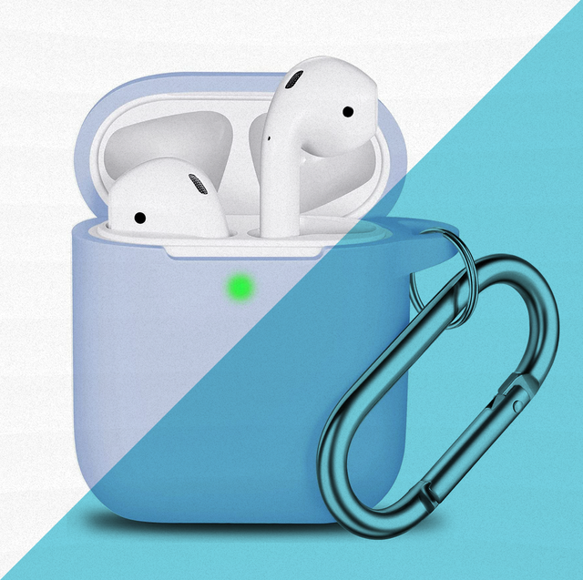 light blue airpods case with keychain
