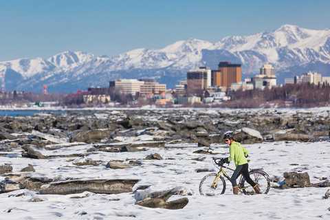 Winter, Mountain, Snow, Cycling, Bicycle, Sky, Mountain range, Vehicle, Tourism, Recreation, 