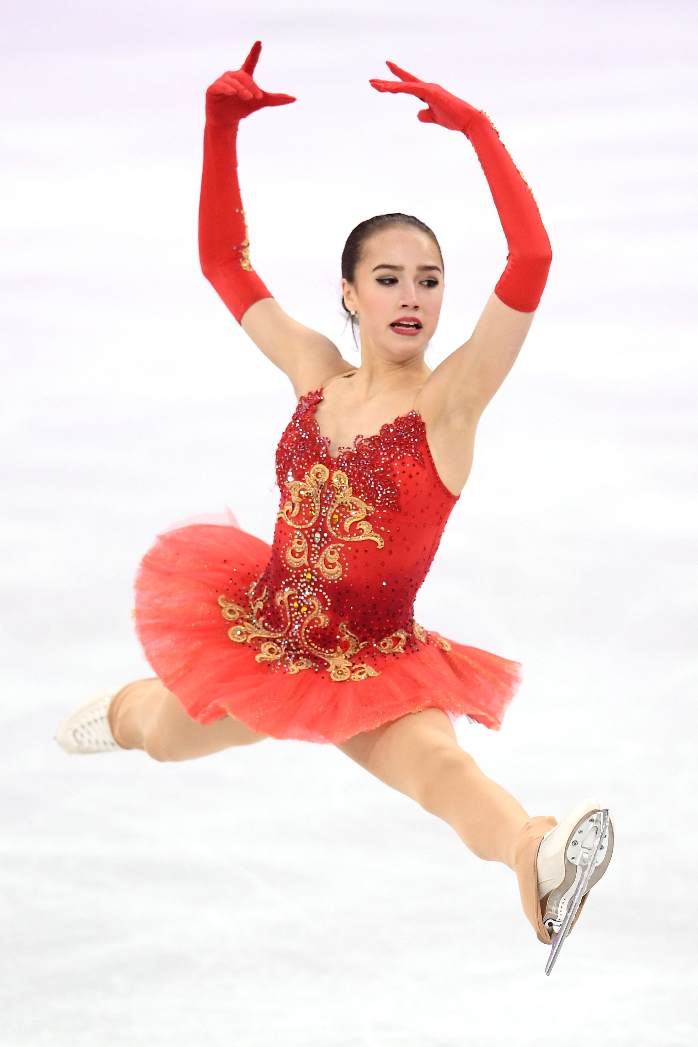 Girl Competition Figure skating Dress Ice Skating Dress Costume Sparkle Red 
