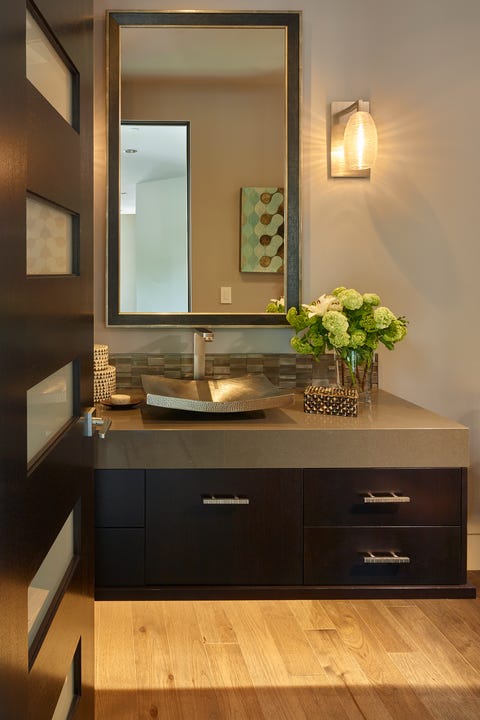 Chic Bathrooms With Floating Vanities Vanity Ideas Chic Bathrooms With Floating Vanities, Luxury Powder Room Vanities With Vessel Sinks