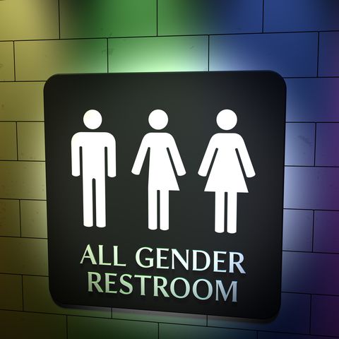 all gender restroom   rainbow lights