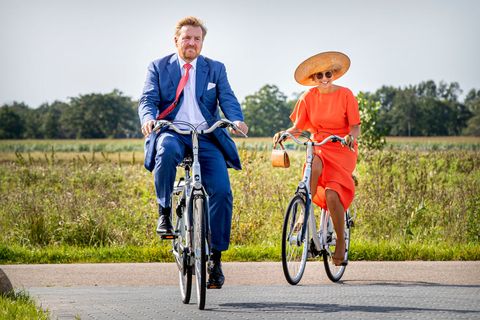 ooststellingswerf, netherlands   september 17 king willem alexander of the netherlands and queen maxima of the netherlands ride on bicycles as they visit ecostyle, biosintrum and ecominutypark during their visit to the region of south east friesland on september 17, 2020 in ooststellingswerf, netherlands the theme of the visit is sustainable entrepreneurship and the cooperation with the education sector  photo by patrick van katwijkgetty images