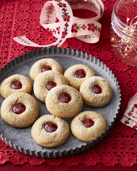 almond raspberry thumbprint cookies