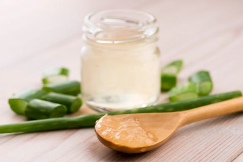 aloe vera juice with fresh leaves