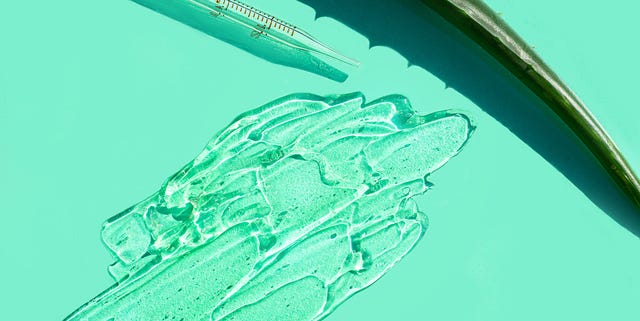 Aloe vera leaf and texture of gel smudge from plant. aloe vera leaf and texture of gel smudge from plant