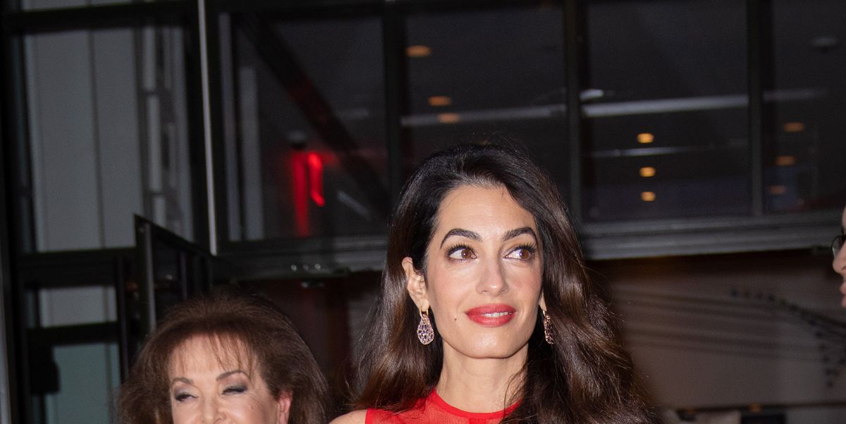 Amal Clooney Wears Sheer Red Dress for a Night Out in NYC