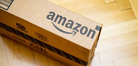 Amazon logotype printed on cardboard box