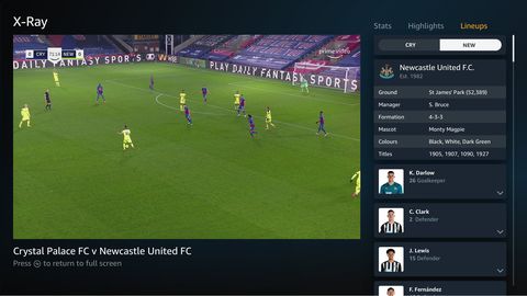 a screengrab of Amazon Prime Video Premier League coverage featuring in vision statistics on Newcastle United