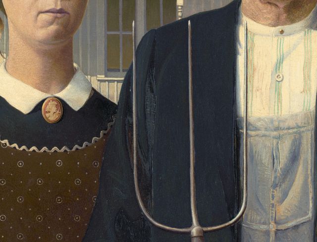 american gothic by grant wood american, 1891   1942 oil on board, 1930, from the art institute of chicago photo by graphicaartisgetty images