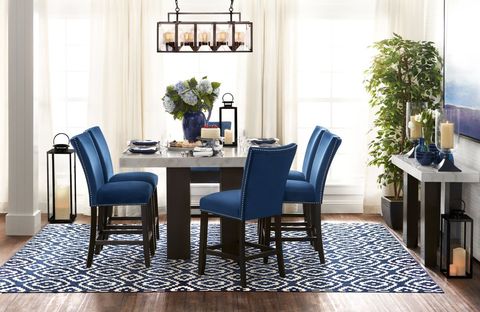 Dining room, Furniture, Room, Blue, Chair, Table, Property, Kitchen & dining room table, Interior design, Building, 