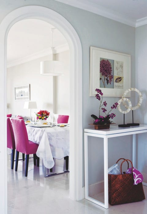 Furniture, White, Room, Property, Interior design, Purple, Pink, Violet, Table, Floor, 