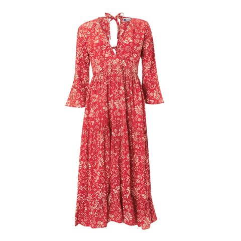 Clothing, Dress, Red, Pink, Day dress, Sleeve, Maroon, Gown, Nightwear, Robe, 