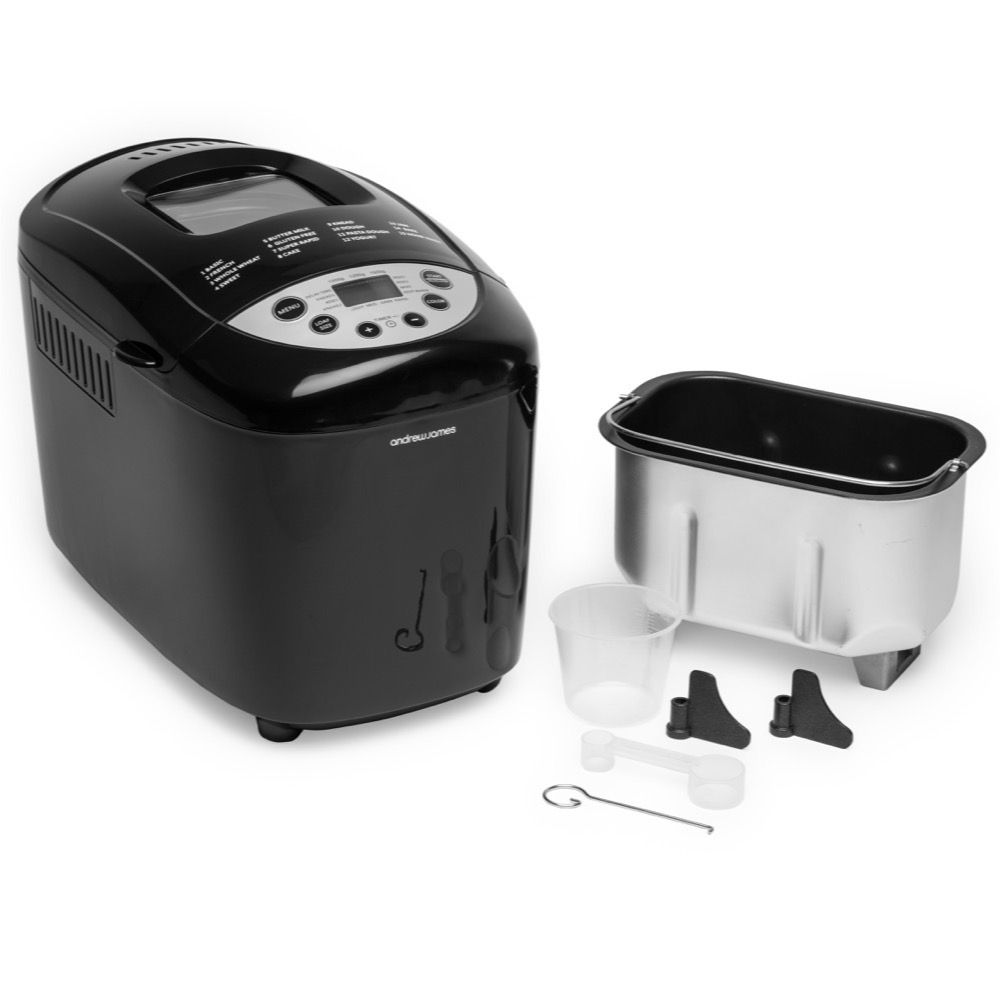 850W Dual Blade Breadmaker Machine with 15 Functions Including Gluten Free Program Delay Timer and Keep Warm Functions Andrew James Bread Maker in Black