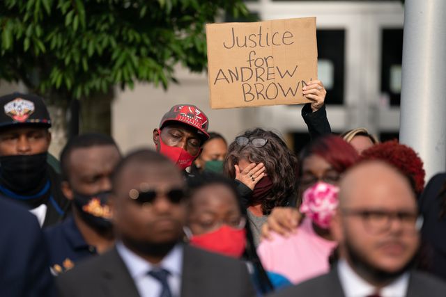 elizabeth city, nc   may 11 people attend a news conference called by lawyers for the family of andrew brown jr to discuss police video footage on may 11, 2021 in elizabeth city, north carolina brown was shot and killed by officers from the pasquotank county sheriff's office on april 21 photo by sean rayfordgetty images