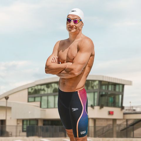 olympic swimmer modeling speedo suit