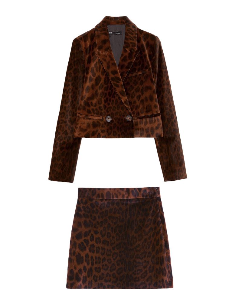 Leopard-Print And Velvet Skirt Suit 