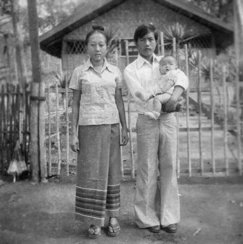 annie vang with her parents in a thai refugee camp